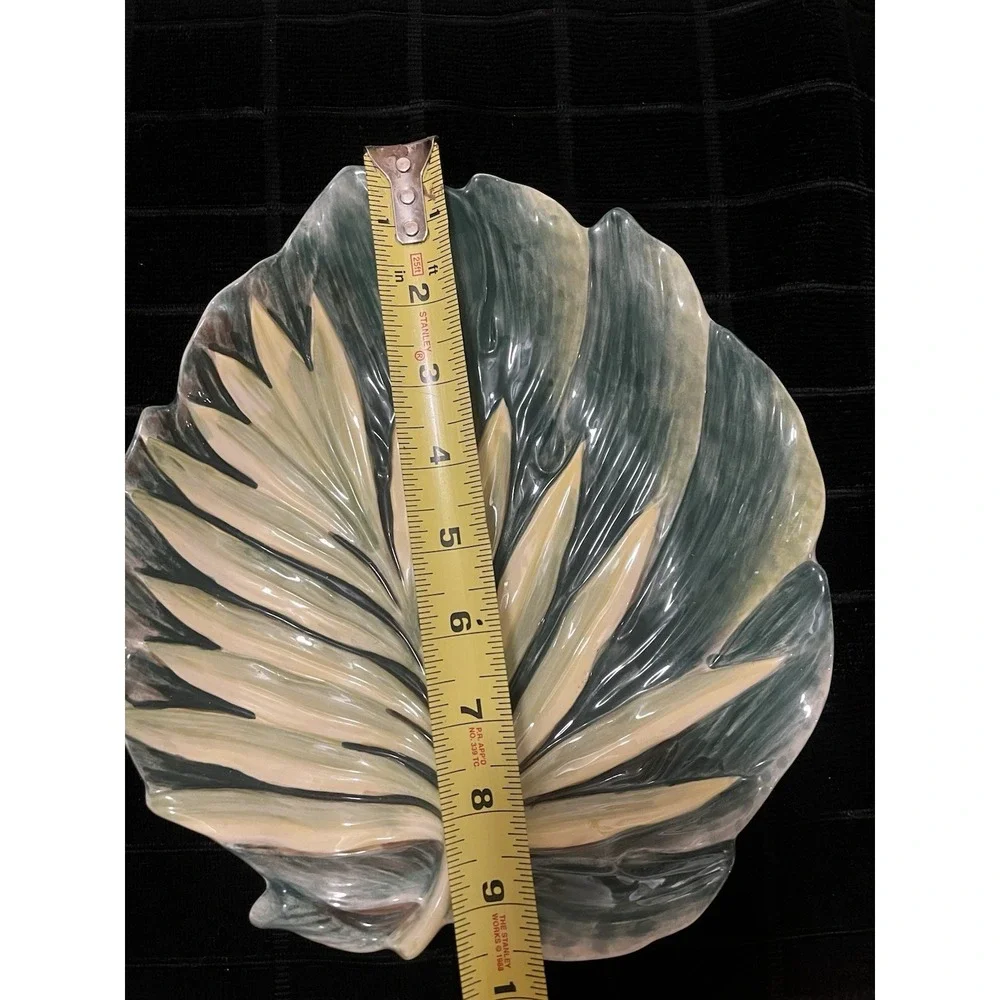 Fitz & Floyd Cape Town Leaf Platter Green Tropical Ceramic Serving Plate 9